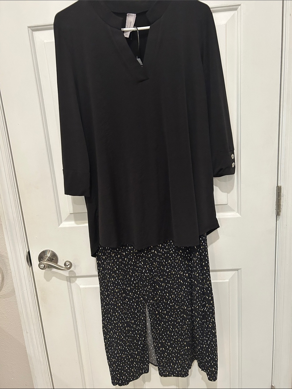 Honeyme Black V-Notch Tunic AND Indigo Rose Maxi Skirt - 2 Items